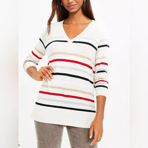 Loft Striped V-Neck Tunic Sweater Sz Large